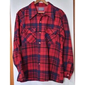 Vintage Pendleton Mens Red Plaid Shirt Large Wool